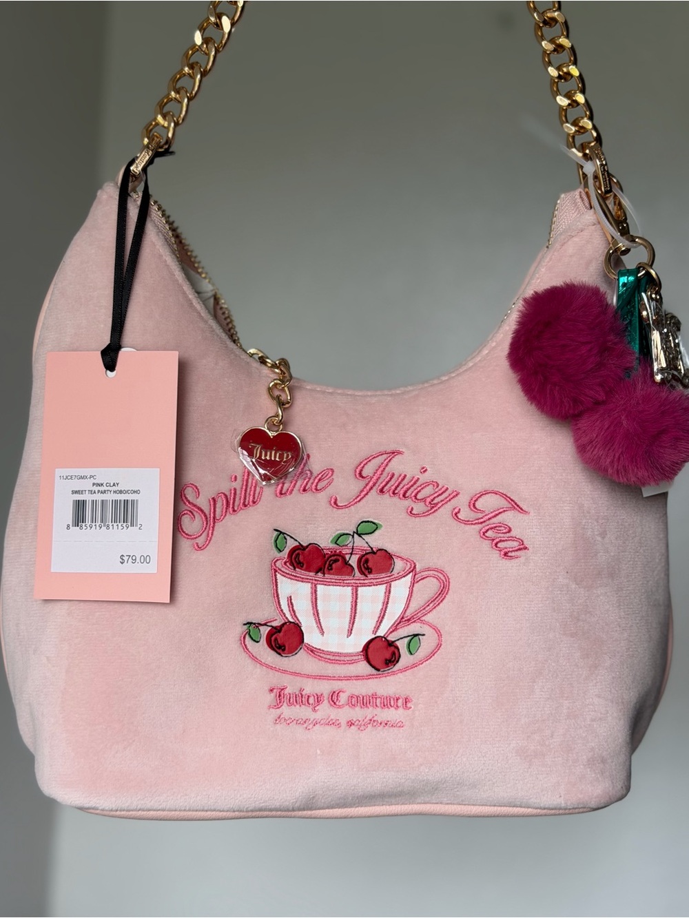 Juicy Couture pink Sweet Tea Party Shoulder Bag Cherry Spill The Juicy TEA Y2k 🍒
